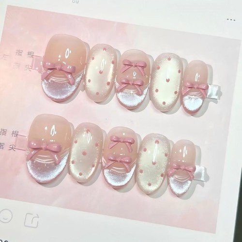 Pink bow press nails - pink,