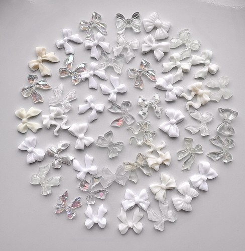 50pcs white cream nail - 3d, bows