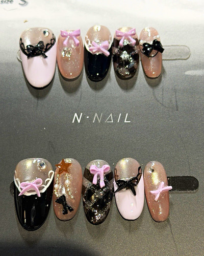 Nail black pink white silver - black,
