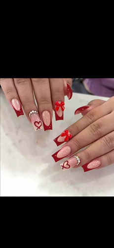 Red pink french - red, press-on