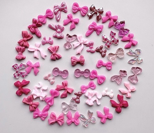50pcs mixed pink nail - pink, bows