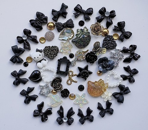 50pcs black gold nail - black,