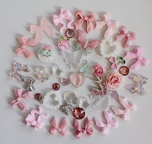 40pc pink nail bows charms - nail,