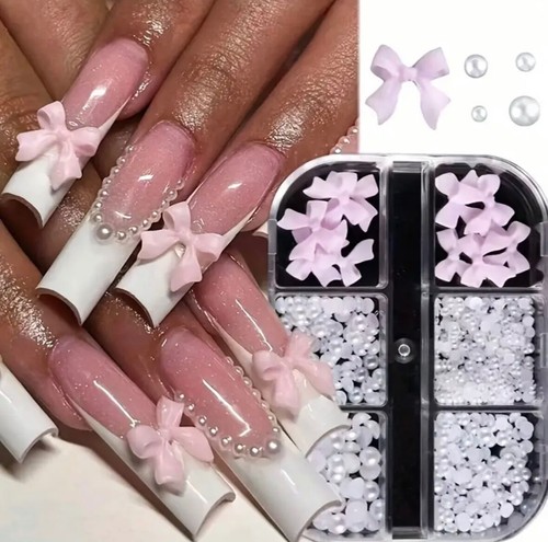 Grids pink bow nail art - bow,