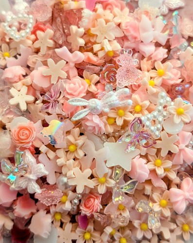 Pink and white nail - white, charms