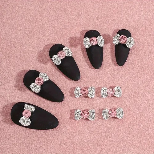 10pcs pink rhinestone bow nail - 10pcs,